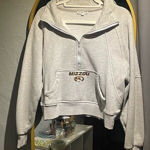 Mizzou Half-Zip Cropped Hoodie - Light Gray